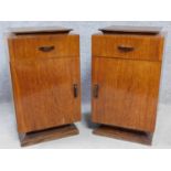 A pair of vintage Continental Art Deco style rosewood teak and ebonised bedside cabinets with frieze