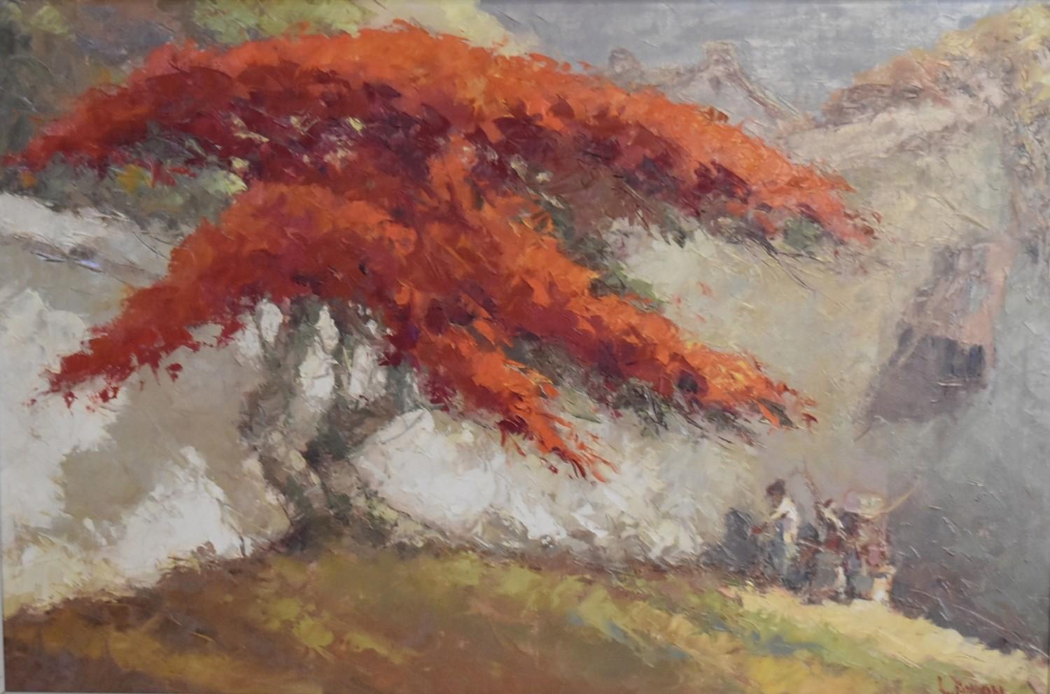 By Frits Lucien Ohl (Indonesian, 1904-1976), Flamboyant Tree, oil on canvas, 91.40 x 60.00 cm (36. x