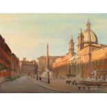By Julian Barrow (British, 1939-2013) Fiumi Fountain, Piazza Navona, Rome, oil on canvas, 45.7 x