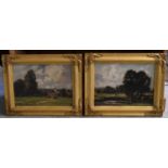 By William Charles Rushton (British, 1860-1921), a pair of oil on board landscapes, 24.1 x 35.6cm (