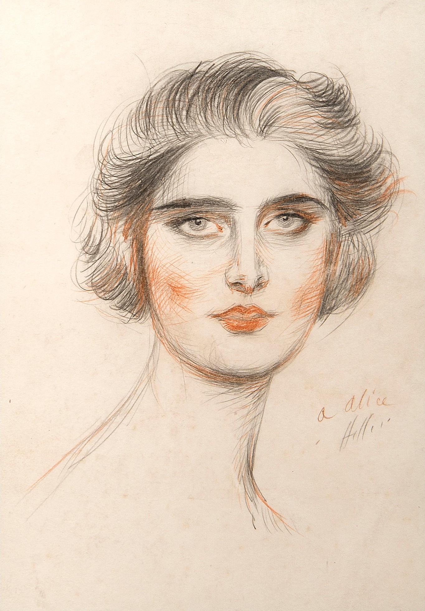 By Paul César Helleu (French, 1859 -1927), portrait of a young woman, a black and sanguine chalk,
