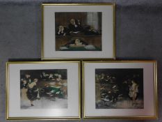 Three framed and anti-glare glazed prints of Gaston Hoffman's (1883-1926) Courtroom series. 53x68cm