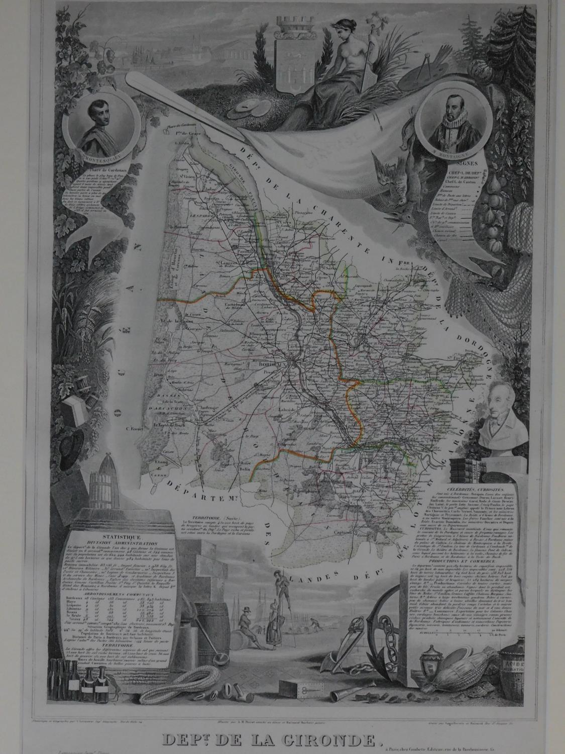 A framed and glazed wine region map of 'De La Gironde'. 60x50cm - Image 2 of 7