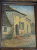 A framed oil on canvas of a farmhouse, by Leopold Bosche. 41x51