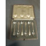 Danish silver Georg Jensen Lily of the Valley design cased set of six coffee spoons. Stamped with