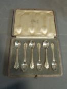 Danish silver Georg Jensen Lily of the Valley design cased set of six coffee spoons. Stamped with