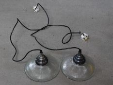 A pair of vintage style glass hang ceiling lamps.12x21cm