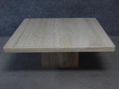 A vintage Italian marble travertine coffee table. H.40 W.100 D.100cm