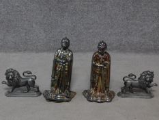 A collection of vintage fireside items to include a companion set and a pair of lions passant. H.