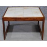 A vintage teak low coffee table with ceramic tile inset top. H.40 L.45 W.65cm