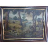 A framed oil on canvas, African tribal figures, unsigned, Christie's label verso. 103x83
