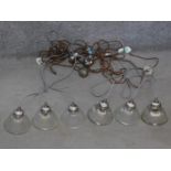 A set of six vintage style glass hang ceiling lamps. H.10cm