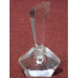 An Art Deco faceted crystal geometric perfume bottle with fan shaped stopper. H.19cm