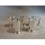 Five Larder & Burgess silver plated handled tankards. Stamped to base with makers mark, EPNS, A1,