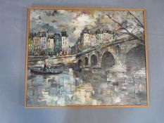 A framed oil on canvas of 'Pont Neuf de Paris'. Signed J. Warner. 74x61