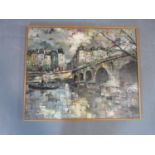 A framed oil on canvas of 'Pont Neuf de Paris'. Signed J. Warner. 74x61