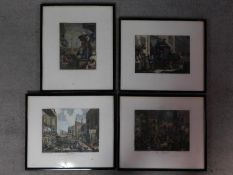 Four framed and glazed W. Hogarth's 'The Times' coloured lithograph collection. 40x48cm