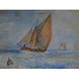 A framed and glazed watercolour of boats fishing, signed by L. F. Phillips 35x27cm