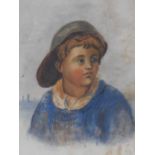 A framed and glazed watercolour depicting an Aberdeen fisher boy. Signed by K. F. 39x46cm
