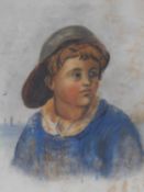 A framed and glazed watercolour depicting an Aberdeen fisher boy. Signed by K. F. 39x46cm