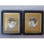 Two framed and glazed 18th century mezzotint miniatures of artistrocratic ladies. 17x14cm