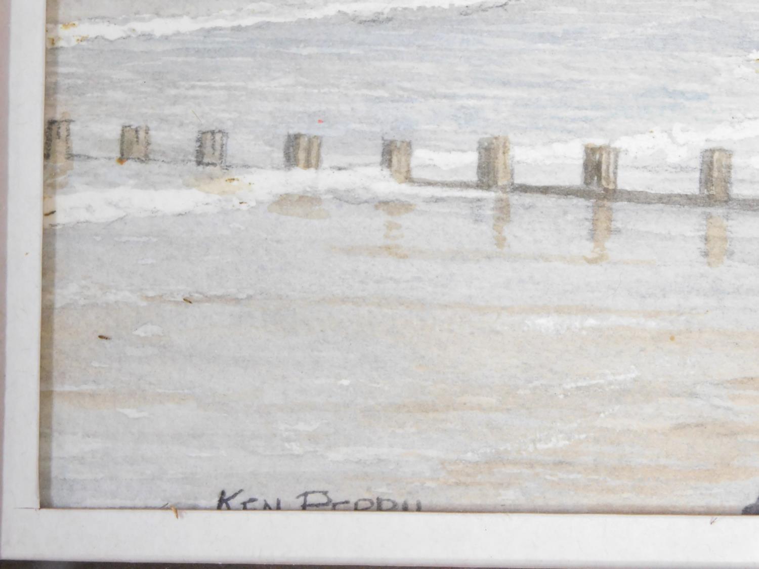 A framed and glazed watercolour depicting a beach scenery, signed Ken Perry. 43x35cm - Image 3 of 4