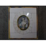 An antique ivory/bone and tortoiseshell framed painted miniature on ivory of an aristocratic lady,