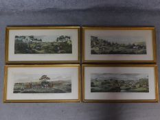 A set of four framed and glazed hand coloured hunting lithographs. 87x43cm