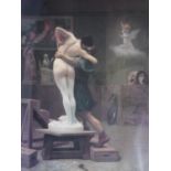 A framed and glazed coloured lithograph after Jean-Léon Gérôme (1824-1904) 'Pygmalion & Galatea?.