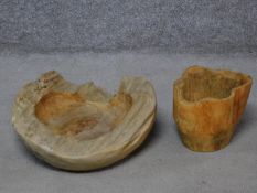 Two African yellow wood fruit bowls. H.16 W.42 D.42cm