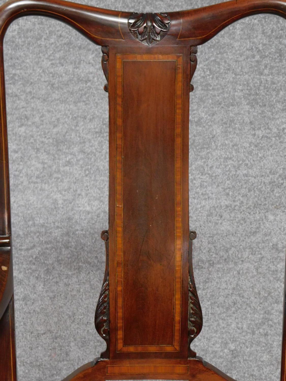 An Edwardian mahogany and satinwood inlaid armchair on cabriole supports. H.105cm - Image 4 of 5