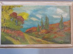 A framed oil on panel, landscape, by Jean Poulain (1884-1967). 70x43