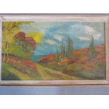 A framed oil on panel, landscape, by Jean Poulain (1884-1967). 70x43