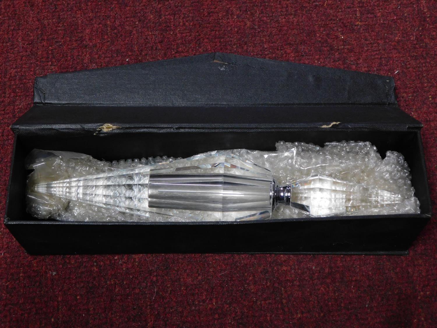 A contemporary Art Deco style faceted crystal conical shaped scent bottle with stopper. W.32cm - Image 5 of 5