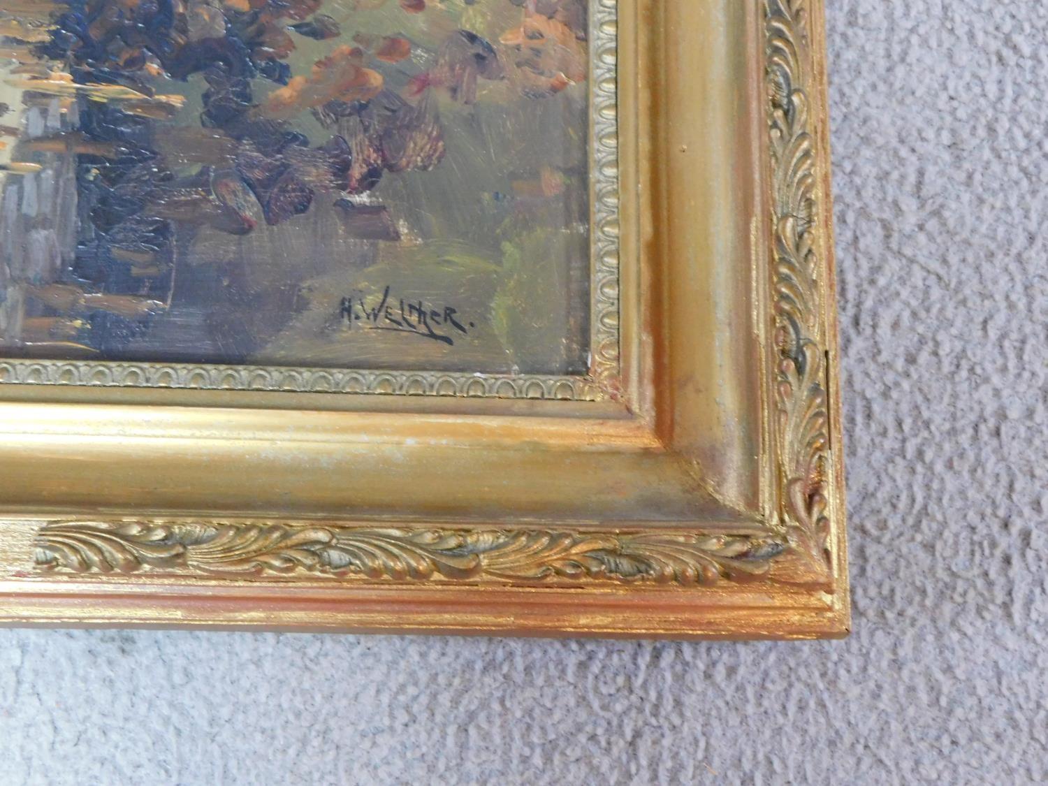 A gilt carved framed oil on canvas depicting a river in a forest. Jan Knikker signed alias Henk - Image 2 of 5