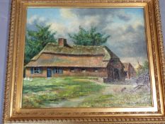 A framed oil on canvas, of a farm house. By Alfons Waterschoot. 74x64