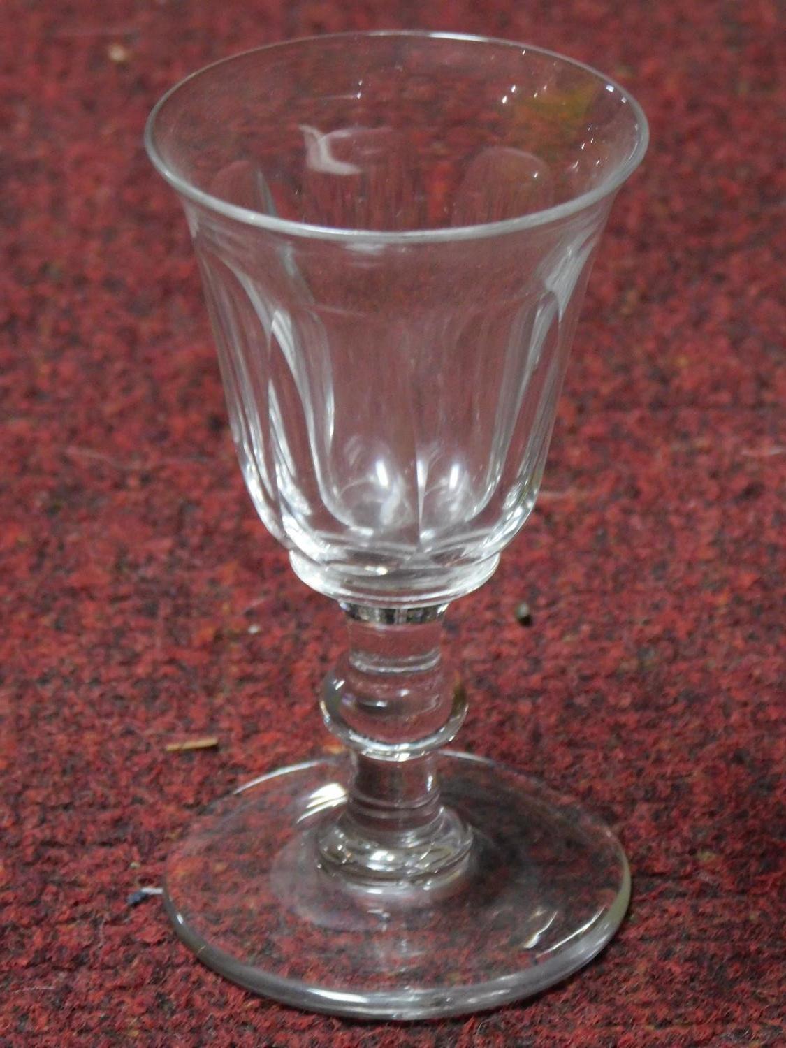 A set of six and a set of three antique blown glass cordial glasses with rough pontils. - Image 4 of 7