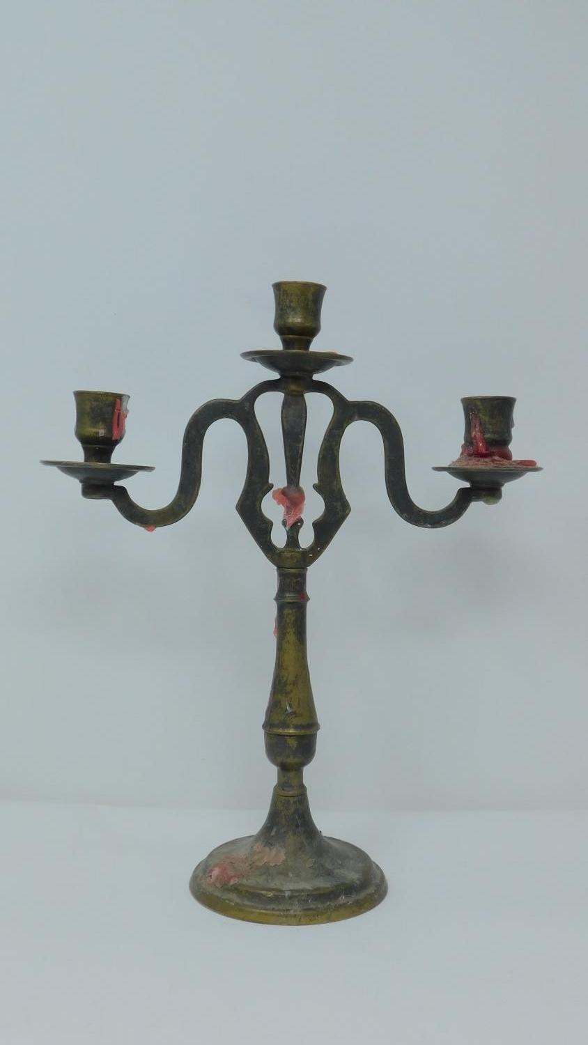 A collection of metal work items including an antique Art Nouveau style brass candelabra, a silver - Image 2 of 17