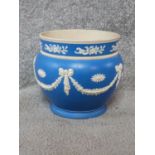 A Victorian Copeland blue and white Jasperware planter with swags and bow motifs, a rope effect