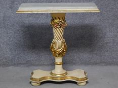 A Continental style painted and gilt lamp table with rectangular inset marble top. H.76 W.75 D.31cm
