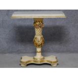 A Continental style painted and gilt lamp table with rectangular inset marble top. H.76 W.75 D.31cm