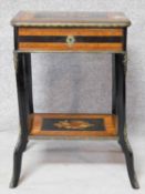 A late 19th century French style ebonised, rosewood and walnut bijouterie table H.76 W.51 D.39cm