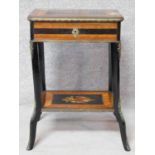 A late 19th century French style ebonised, rosewood and walnut bijouterie table H.76 W.51 D.39cm