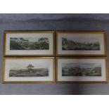 A set of four framed and glazed hand coloured hunting lithographs. 87x43cm