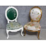 A Louis XV style gilt framed salon chair and a similar white painted example. H.92cm