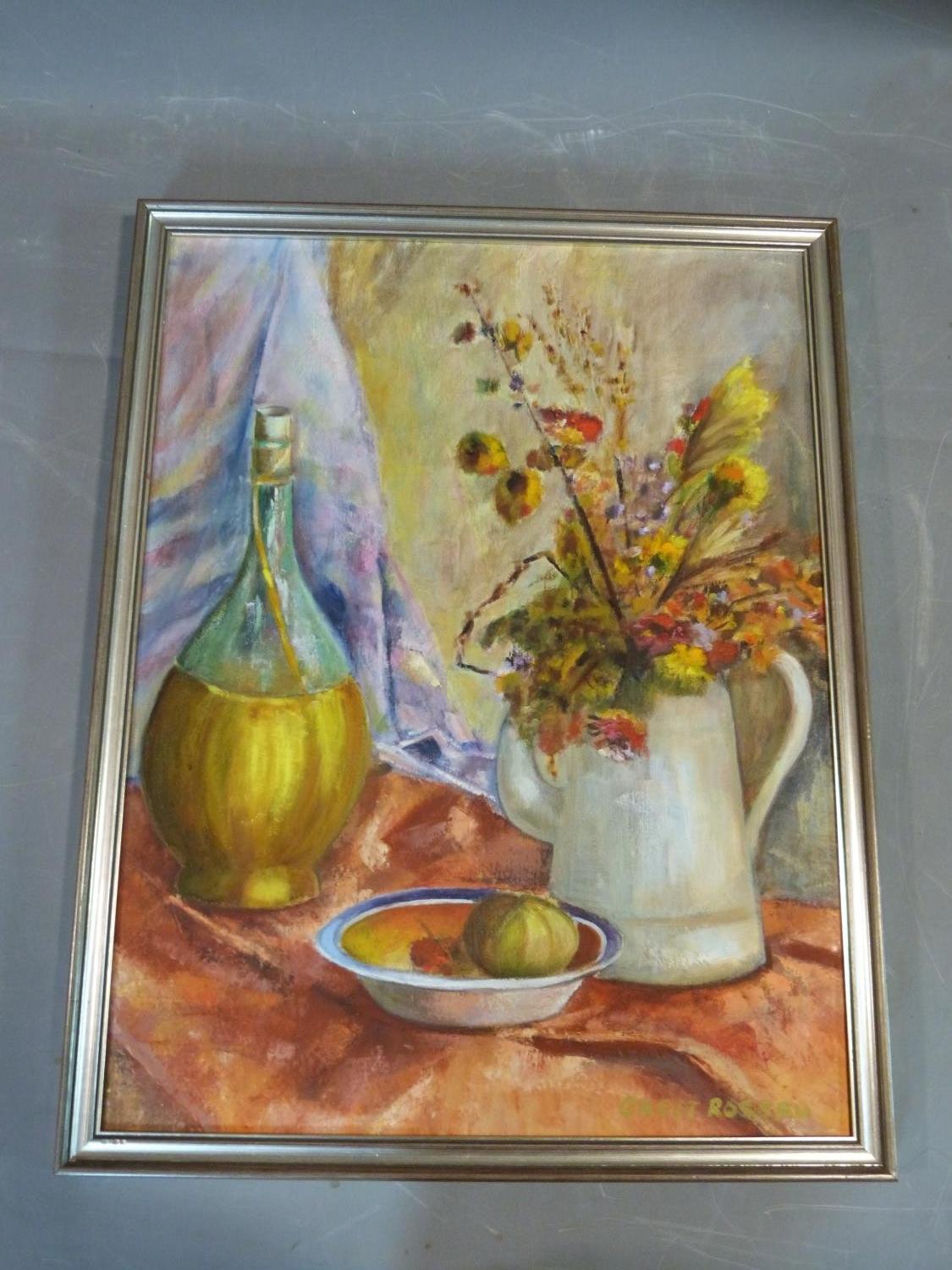 A framed oil on canvas, still life, by Greet Rossau. 61x78. - Image 2 of 4