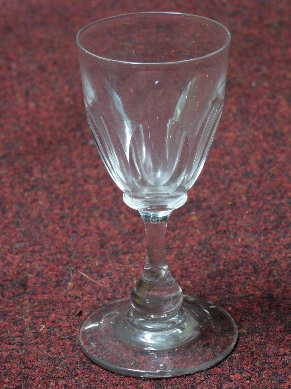 A set of six and a set of three antique blown glass cordial glasses with rough pontils. - Image 3 of 7