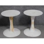 A pair of distressed painted French Connection stools on faux marble pedestals. H.46cm