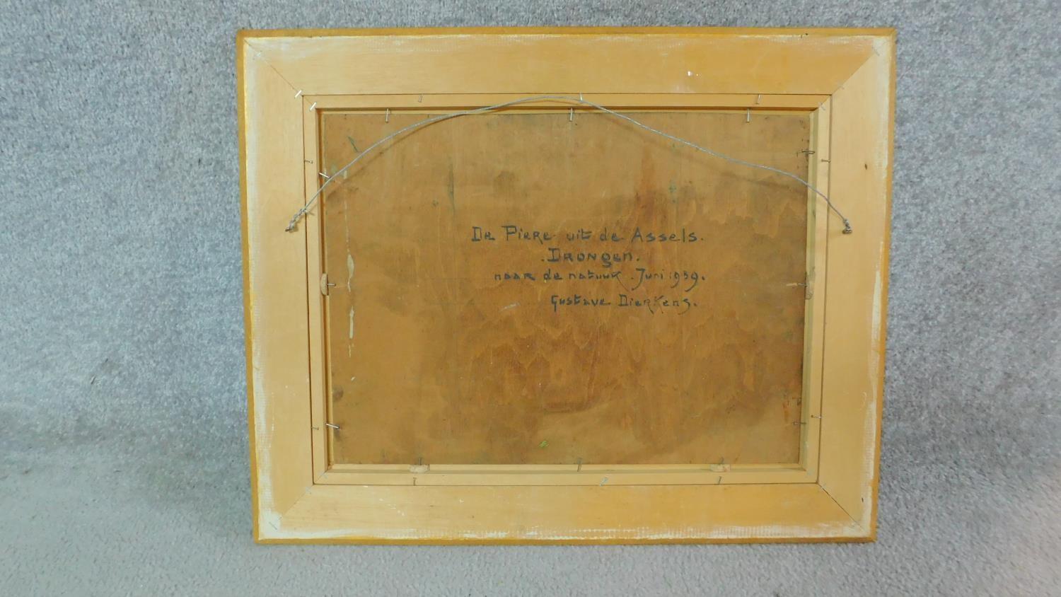 A framed oil on panel of a rural house, by Gustave Dierkens, inscription verso. 49.5x61 - Image 5 of 6
