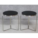 A pair of contemporary chrome framed occasional low tables. H.47cm